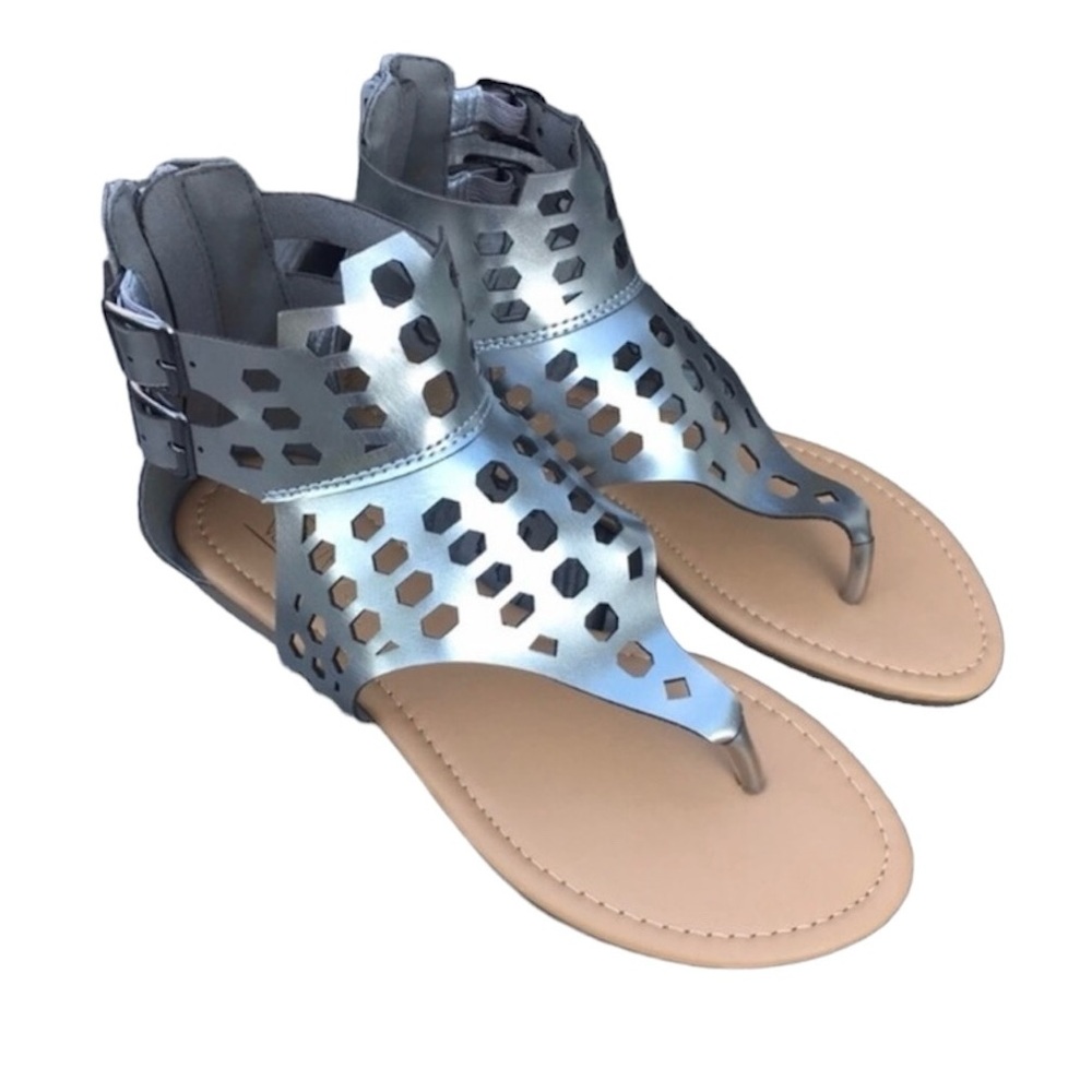 - Adriana New York Silver Leather Caged Gladiator Sandal! NEW!